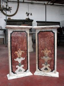 Pair of antique marble bases. Louis XIV period.